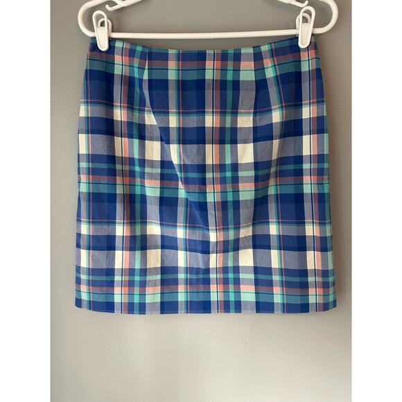 LL Bean Blue Plaid Skirt Short Pencil Favorite Fit Preppy Striped Size 4 petite - Picture 3 of 8